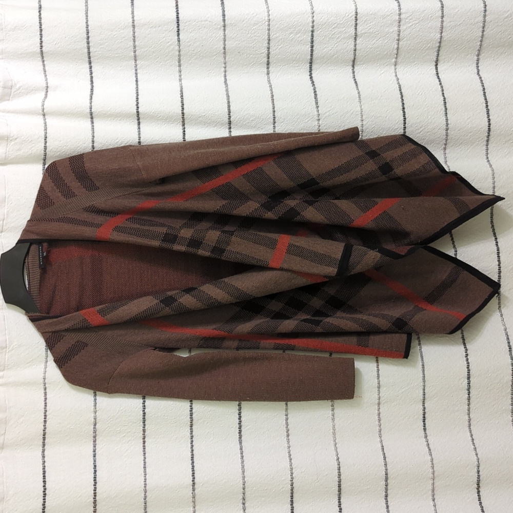 Brown Plaid Cardigan Sweater
